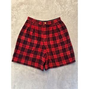 VTG Plaid Corduroy Bermuda Mom Jorts Shorts 10 Red Black Tartan Classic Preppy